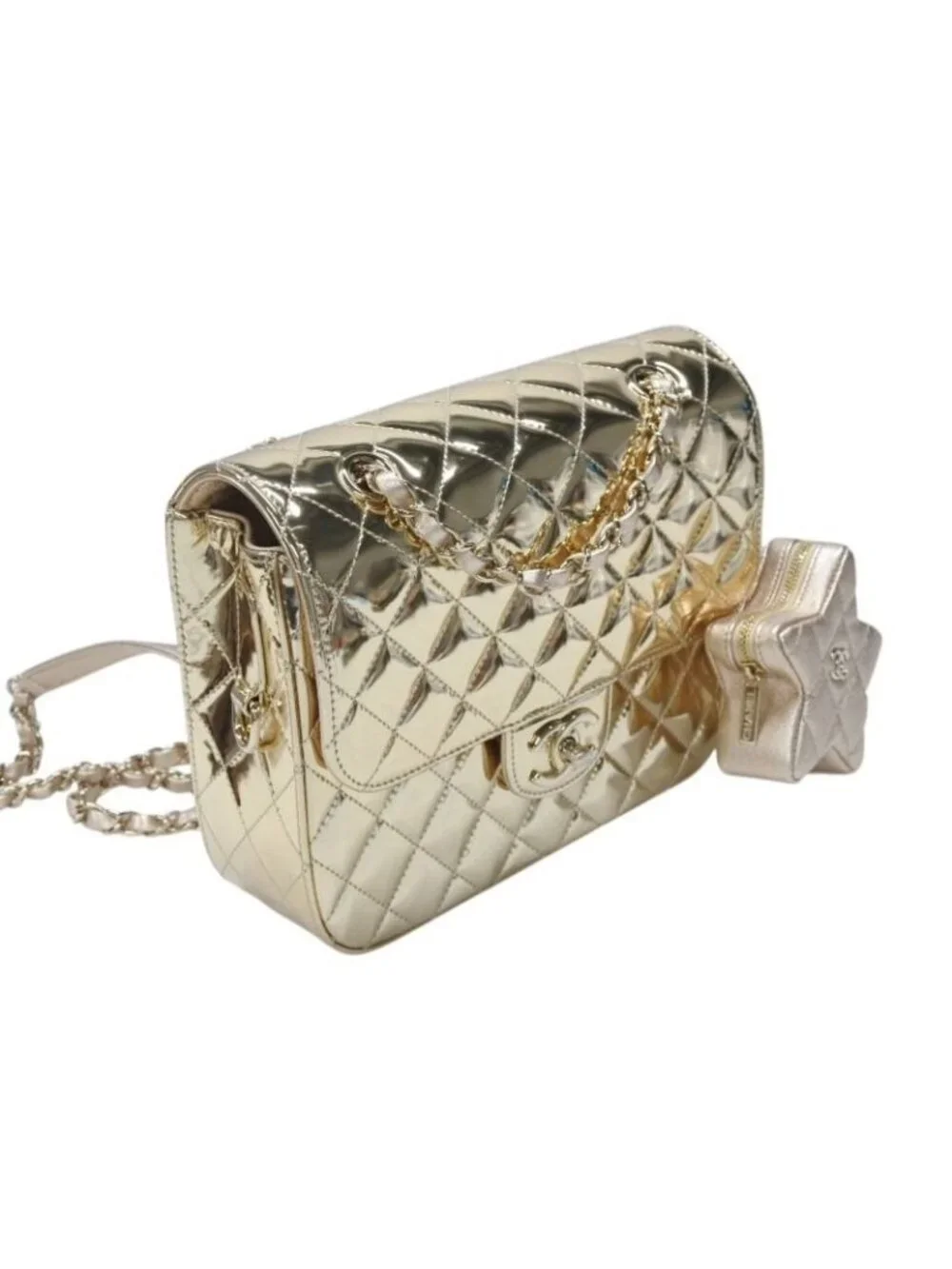 Chanel Quilted Patent Leather Chain Backpack Gold Random Plate